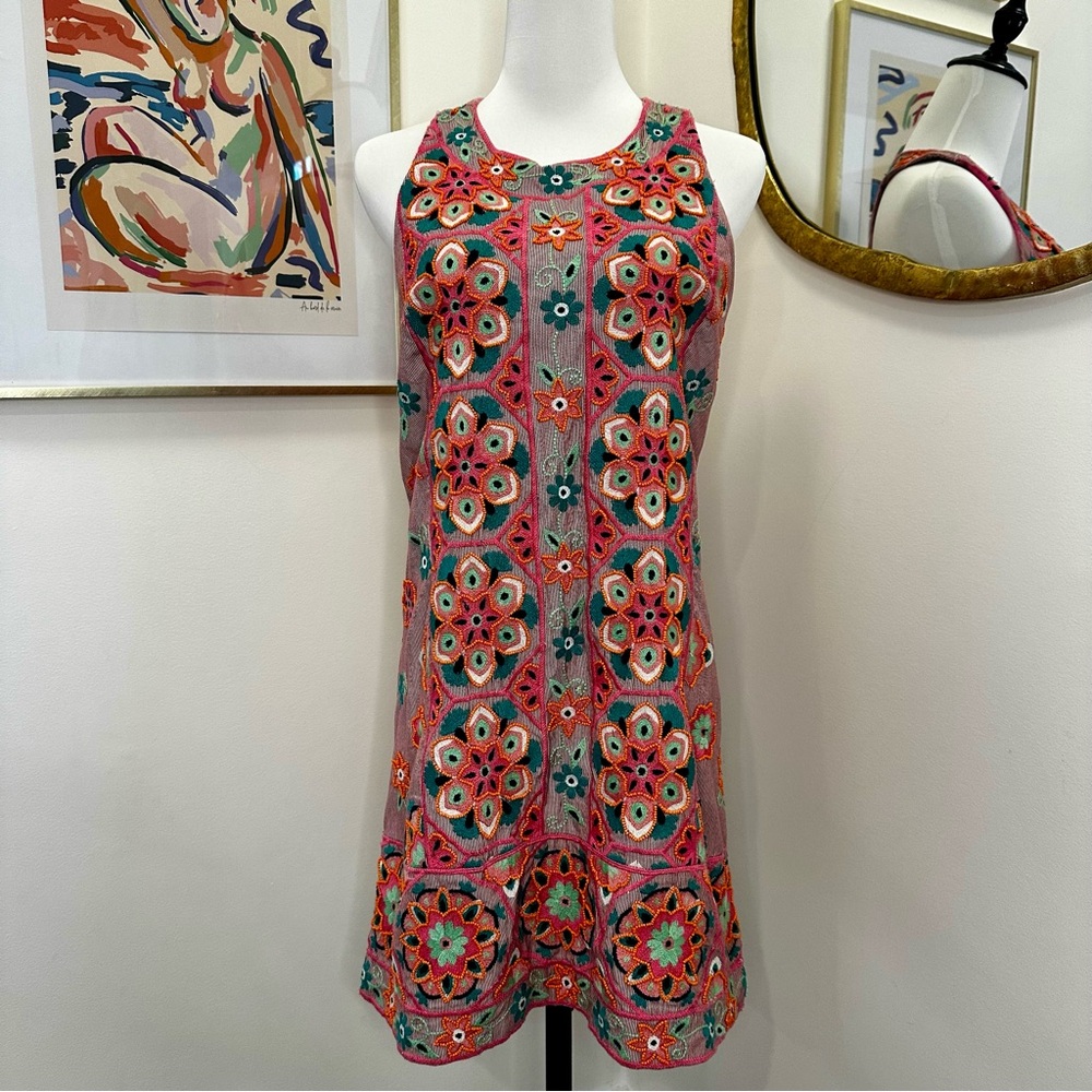 Anthropologie Embroidered Beaded Floral Mini Dress Size 2 - Beautiful Details!